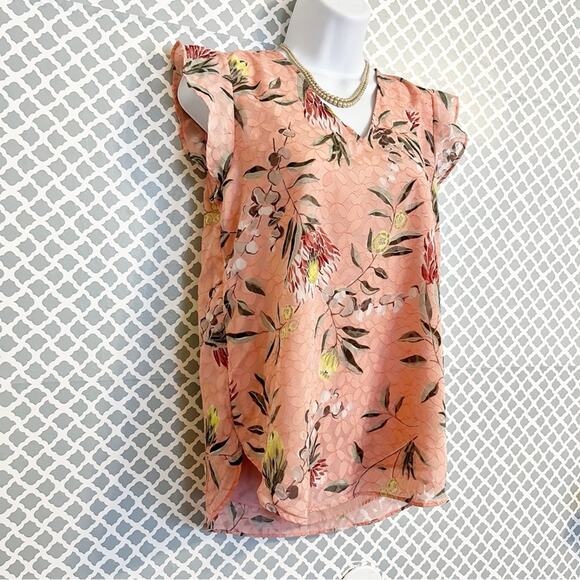 LOFT Pink Floral Flutter Sleeve Blouse - XS - Picture 4 of 12